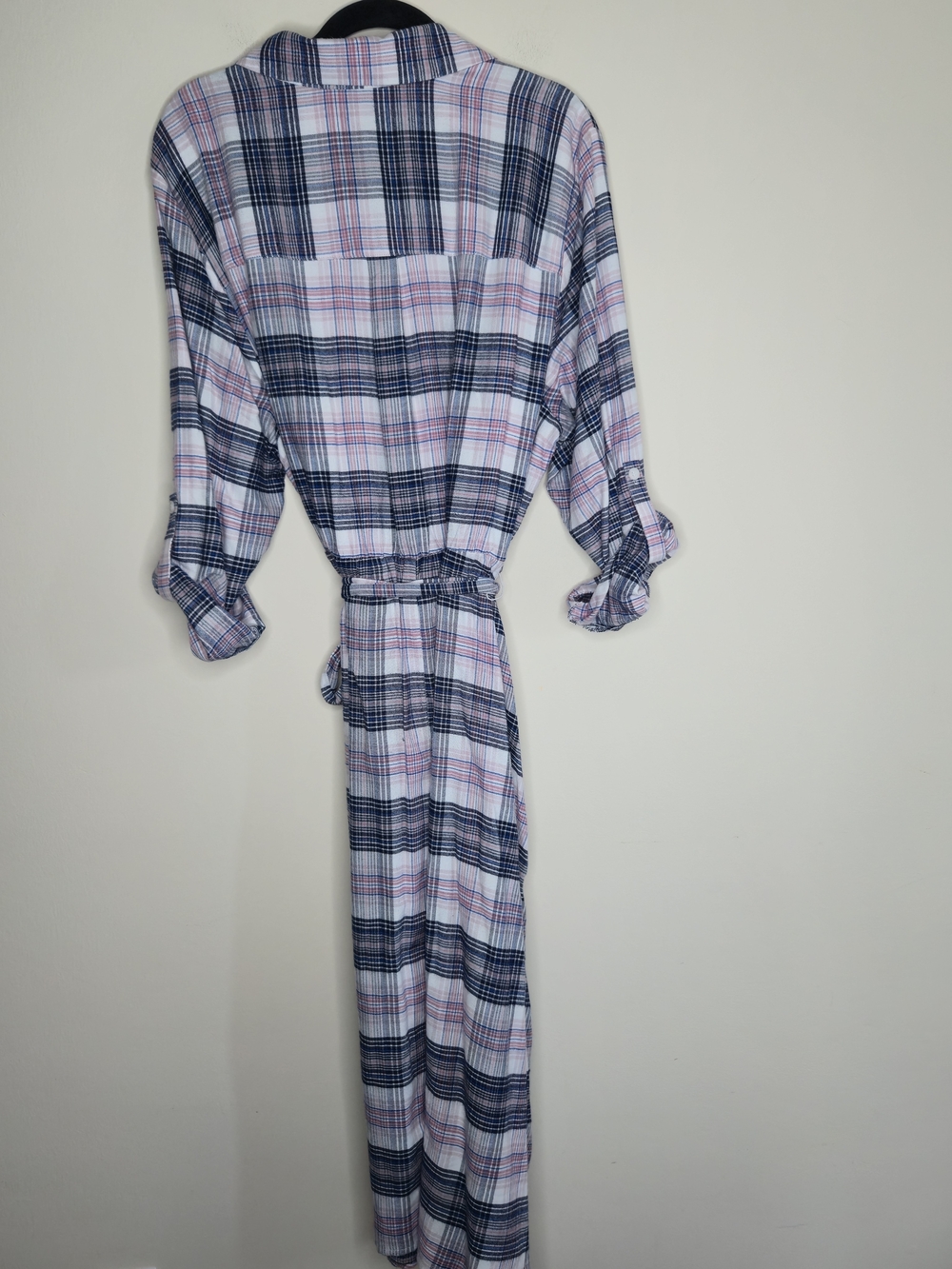 Lane Bryant Plaid Shirt Dress Size 20 Pink Blue Midi Button Front Tie Waist Plus - Picture 5 of 9